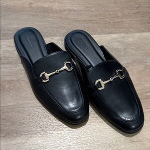 Old navy Black Leather Mules with Gold Accent